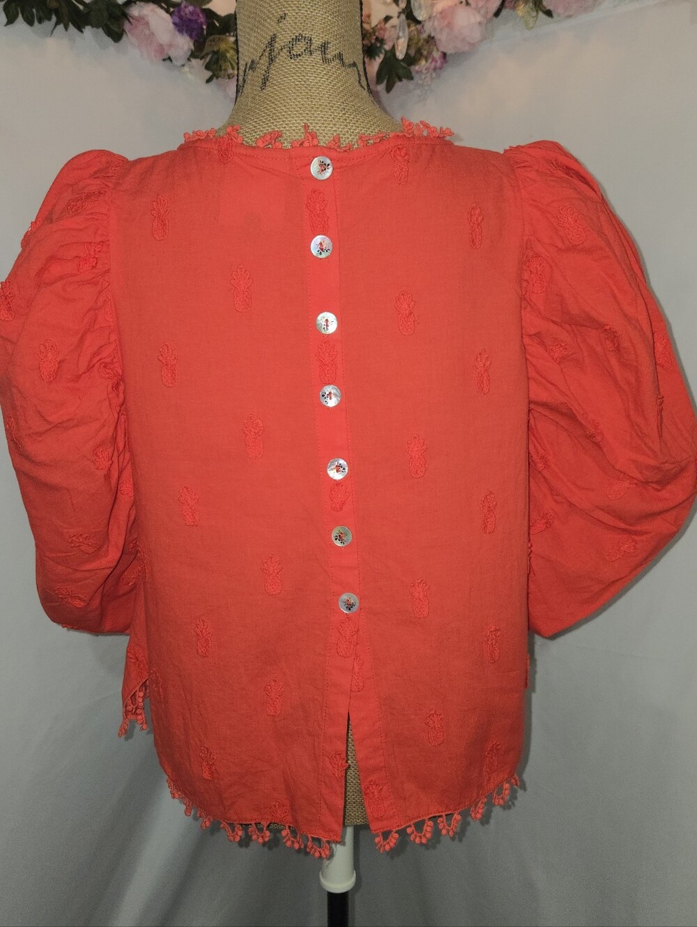 FARM Rio Red Puff-Sleeve Embroidered Cropped Blouse - Picture 6 of 15